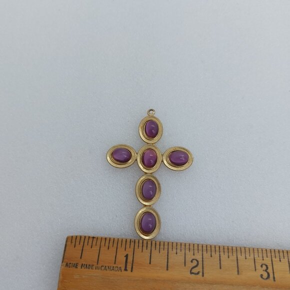 Vintage Gold Tone Amethyst Necklace 2" Cross Pendant - Picture 3 of 7
